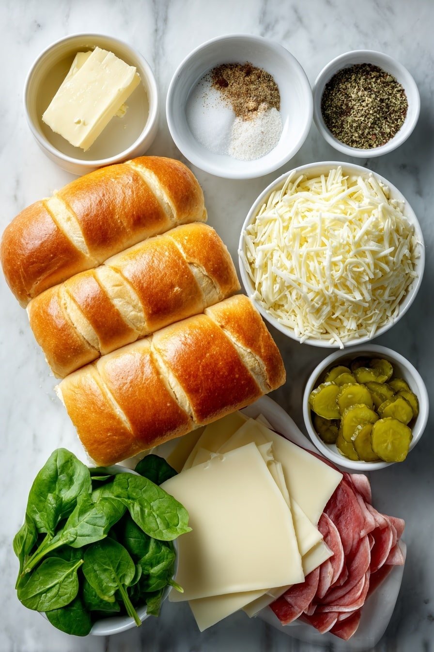 Garlic Herb Hot Roll Sandwiches Recipe - Ingredients Image — Garlic Herb Hot Roll Sandwiches, easy hot roll sandwiches, cheesy ham roll sliders, garlic butter roll sandwiches, quick comfort food recipes