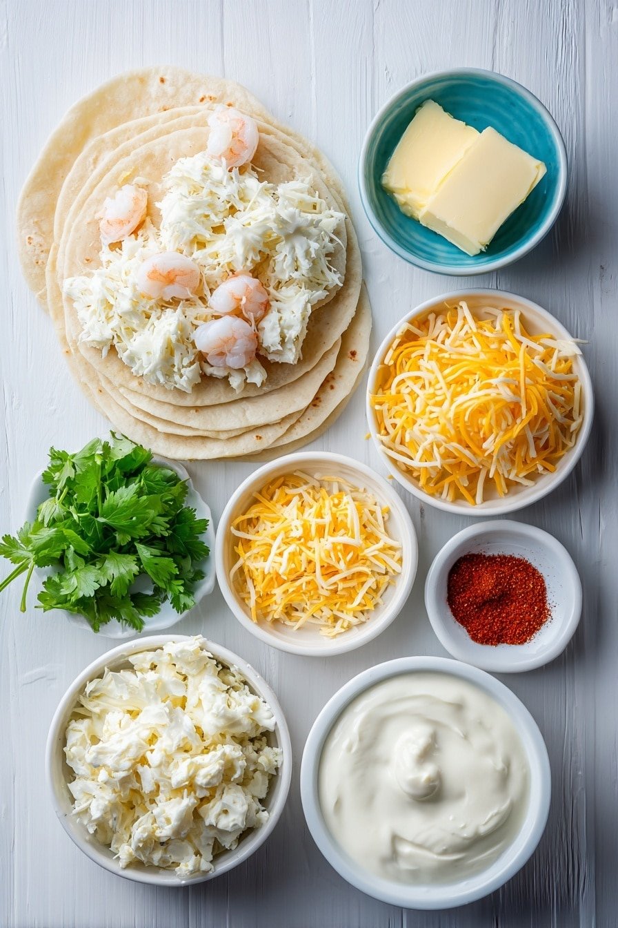 Seafood Queso Bites Recipe - Ingredients Image — Seafood Queso Bites, seafood appetizer, cheesy seafood bites, crispy seafood snacks, easy seafood starters