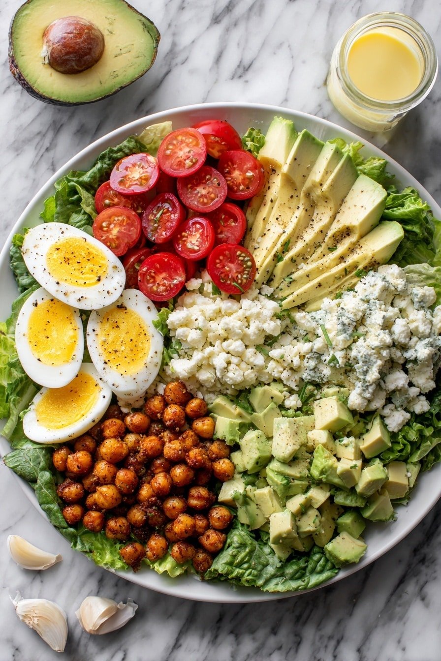 Crispy Chickpea Cobb Salad Recipe - Article Image 2 — Crispy Chickpea Cobb Salad, chickpea cobb salad, healthy chickpea salad, vegetarian cobb salad, crunchy chickpea salad