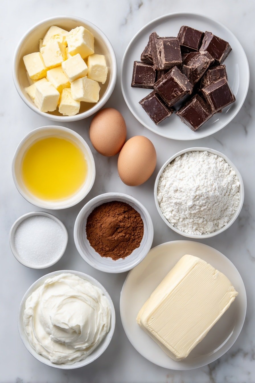 Peanut Butter Chocolate Mousse Brownies Recipe - Ingredients Image — Peanut Butter Chocolate Mousse Brownies, chocolate brownie dessert, peanut butter layered brownies, easy chocolate peanut butter treat, decadent brownie recipes