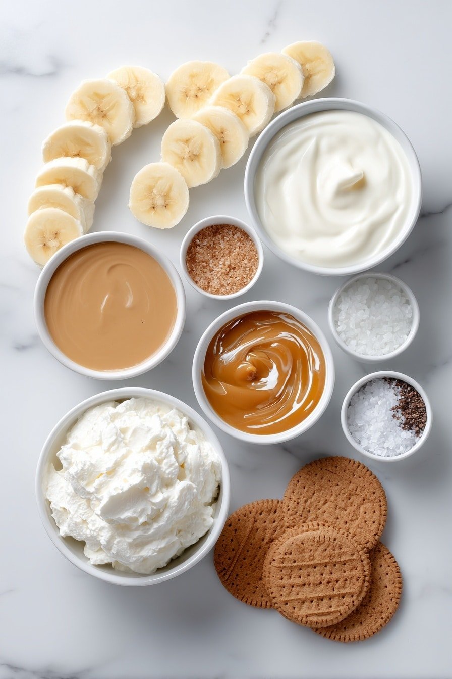 Biscoff Banana Pudding with Caramel Recipe - Ingredients Image — Biscoff Banana Pudding with Caramel, banana pudding dessert, Biscoff cookie dessert, caramel banana pudding, easy banana pudding recipes