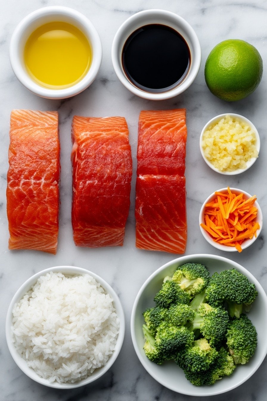 Honey Glazed Salmon Bowls Recipe - Ingredients Image — Honey Glazed Salmon Bowls, healthy salmon bowl recipes, easy salmon dinner ideas, nourishing salmon and vegetable bowls, quick seafood recipes