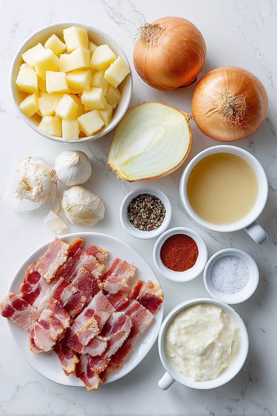 Creamy Cajun Potato Soup Recipe - Ingredients Image — Creamy Cajun Potato Soup, Cajun potato soup recipe, creamy potato soup with Cajun spices, easy Cajun potato soup, hearty Cajun potato soup