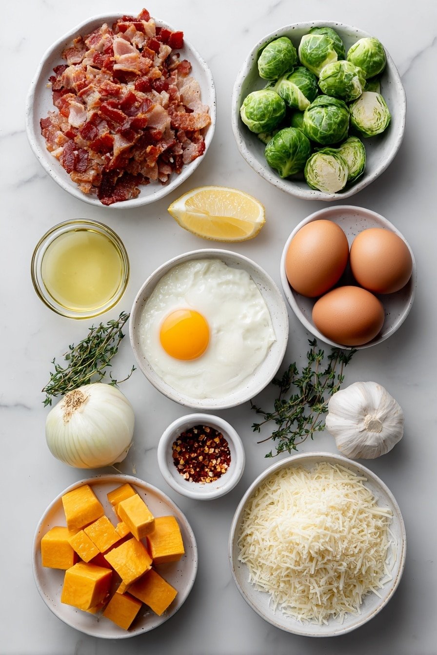 Brussels Sprouts and Butternut Squash Pasta Recipe - Ingredients Image — Brussels Sprouts and Butternut Squash Pasta, fall vegetable pasta recipe, roasted vegetable pasta, hearty fall pasta dish, easy vegetarian pasta meal