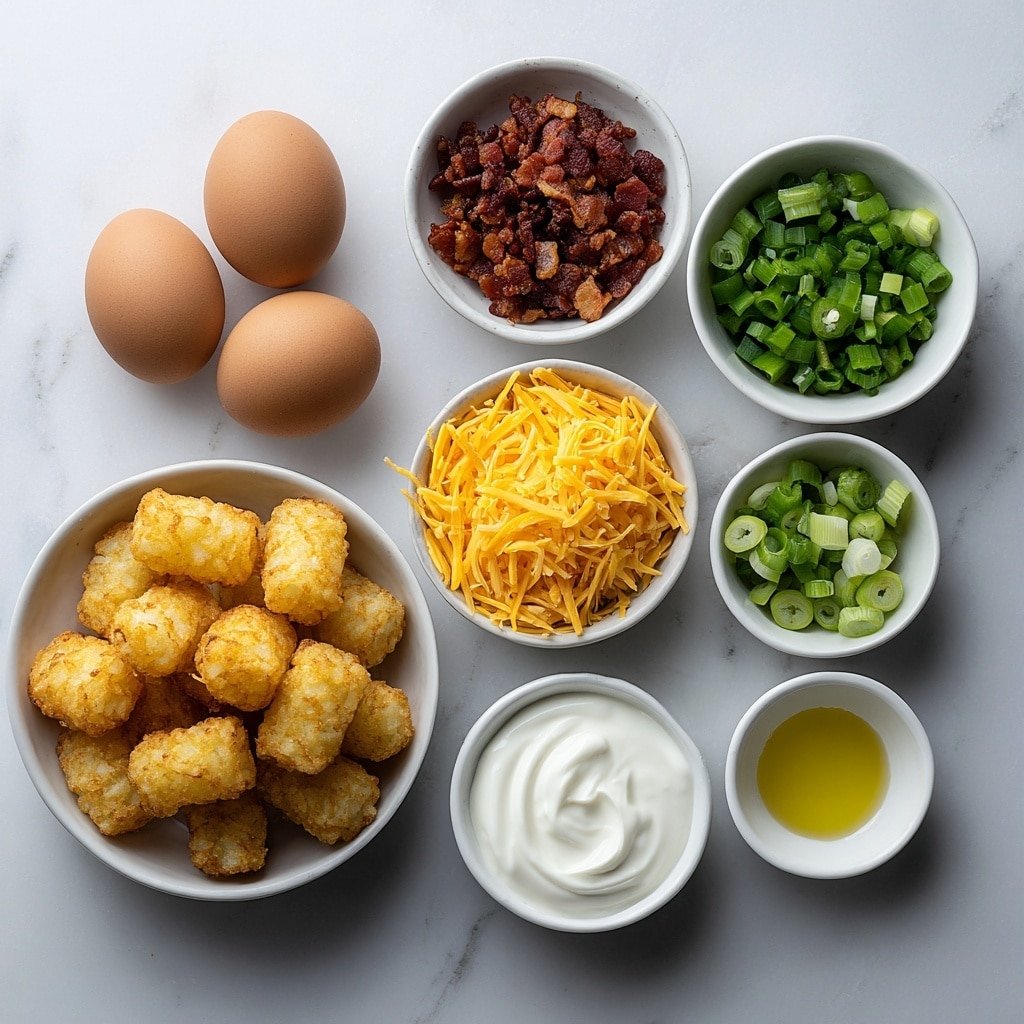 Tater Tot Breakfast Bowl Recipe - Ingredients Image — Tater Tot Breakfast Bowl, breakfast bowl recipes, easy breakfast ideas, hearty breakfast recipes, bacon and egg breakfast bowl