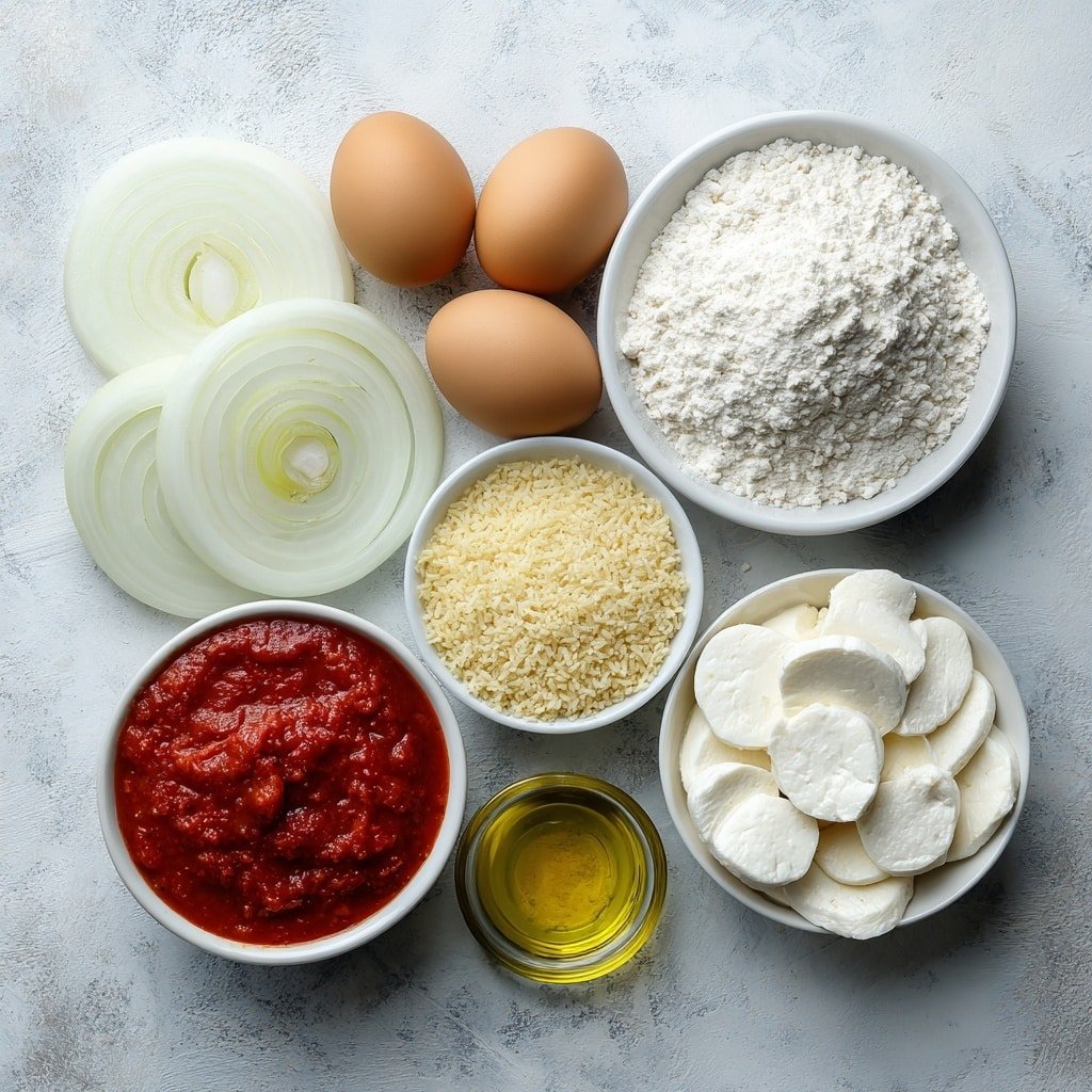 Cheese-Stuffed Onion Rings Recipe - Ingredients Image — Cheese-Stuffed Onion Rings, crispy onion rings with cheese, cheesy onion appetizer, homemade onion ring recipe, easy cheese-filled onion rings