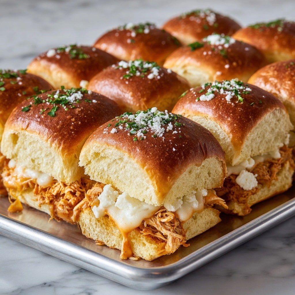 Buffalo Chicken Sliders Recipe - Article Image 1 — Buffalo Chicken Sliders, Buffalo Chicken Sliders recipe, easy Buffalo chicken sliders, spicy chicken sliders, party appetizer Buffalo sliders