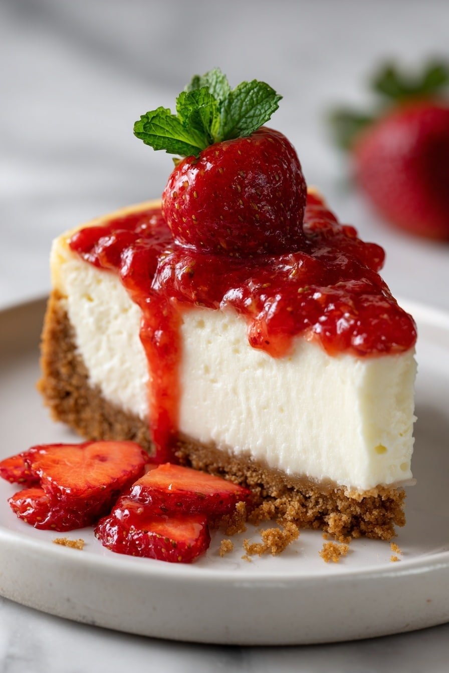 Strawberry Crunch Cheesecake Recipe - Article Image 1 — Strawberry Crunch Cheesecake, strawberry crunch cheesecake, easy strawberry cheesecake, layered strawberry dessert, homemade strawberry cheesecake