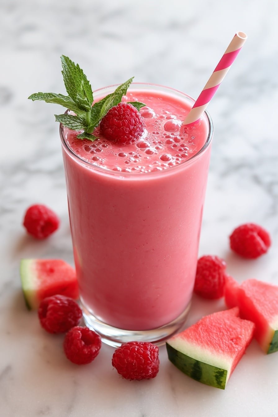Watermelon Raspberry Smoothie Recipe - Article Image 2 — Watermelon Raspberry Smoothie, Watermelon Raspberry Smoothie recipe, healthy watermelon raspberry smoothie, easy fruit smoothie, refreshing summer smoothie