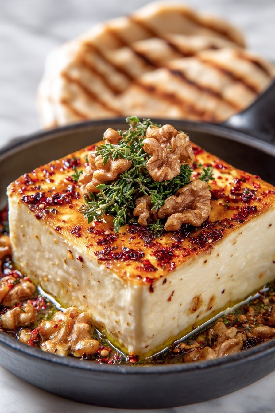 Caramelized Feta with Chili-Honey Recipe - Article Image 1 — Caramelized Feta with Chili-Honey, feta cheese appetizer, spicy honey feta, caramelized cheese recipes, easy feta snack