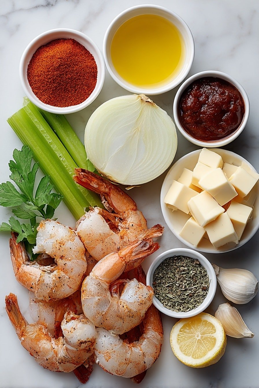 Spicy Cajun Shrimp with Rich Tomato Sauce Recipe - Ingredients Image — Spicy Cajun Shrimp with Rich Tomato Sauce, Cajun shrimp recipe, spicy seafood pasta, quick shrimp dinner, flavorful shrimp dish