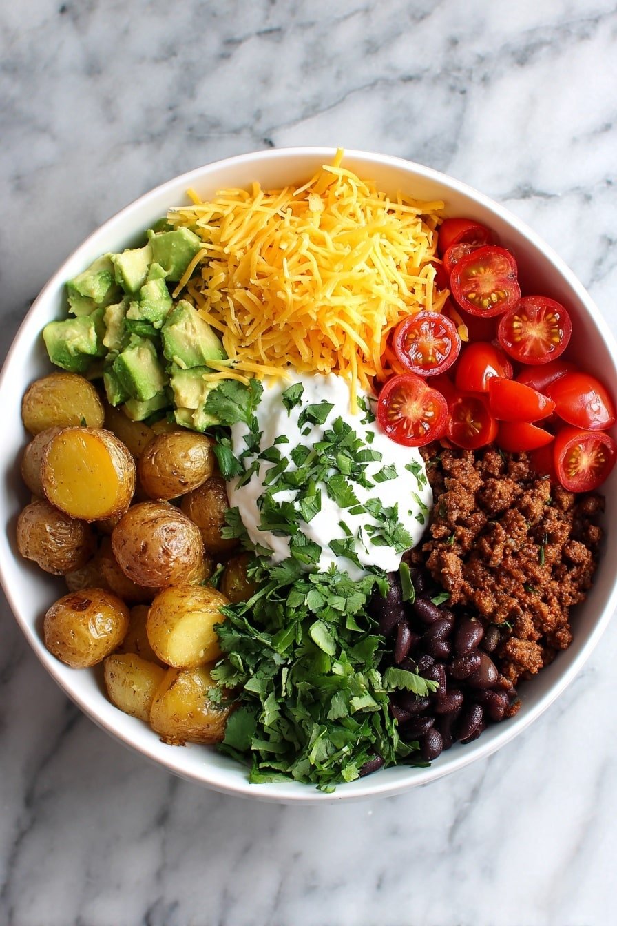 Loaded Potato Taco Bowl Recipe - Article Image 2 — Loaded Potato Taco Bowl, Loaded Potato Taco Bowl recipe, hearty taco bowl ideas, easy taco bowls, flavorful potato bowls