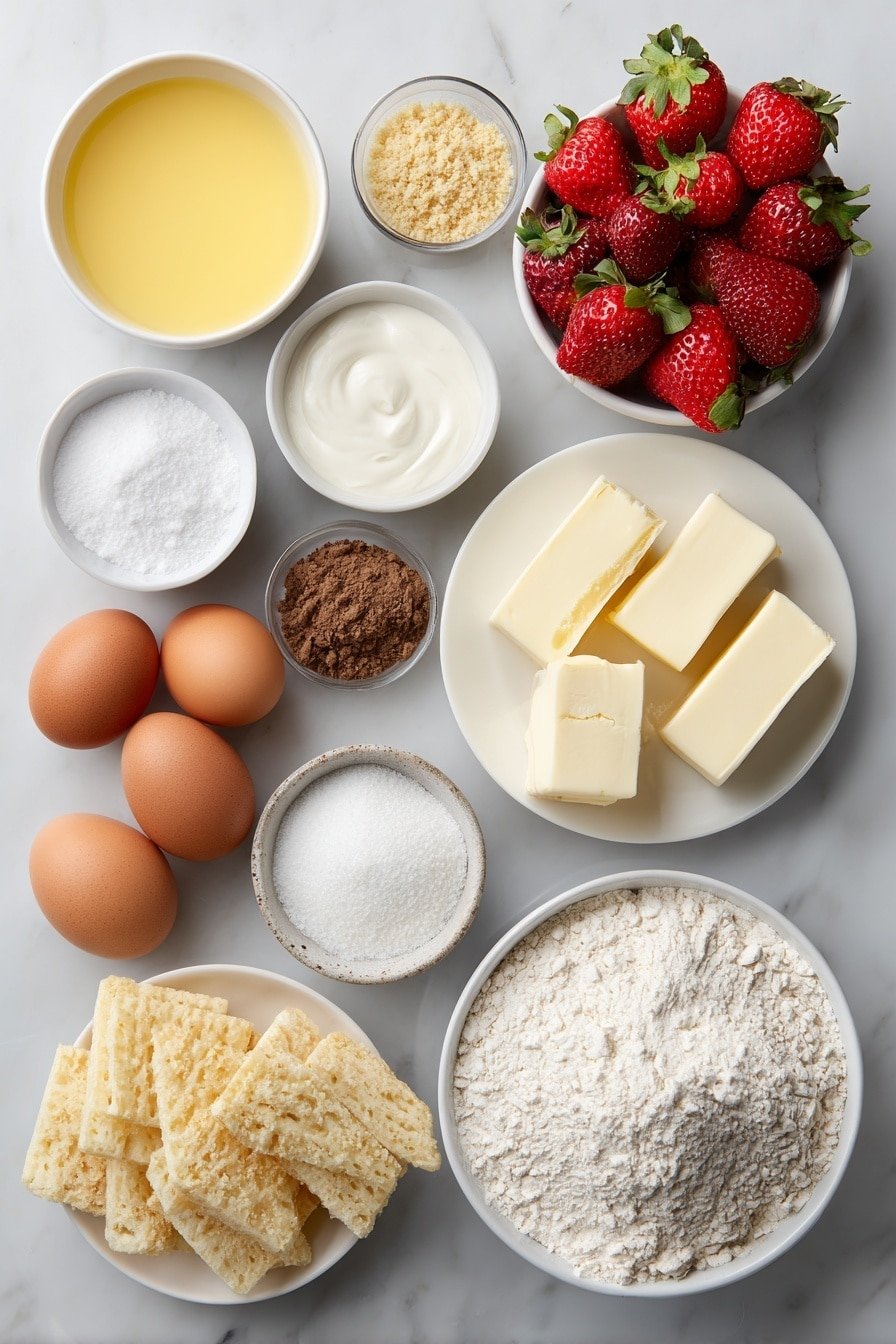 Banana Strawberry Cheesecake Recipe - Ingredients Image — Banana Strawberry Cheesecake, how to make banana strawberry cheesecake, easy layered cheesecake with strawberries and bananas, no-bake fruity cheesecake, strawberry banana dessert