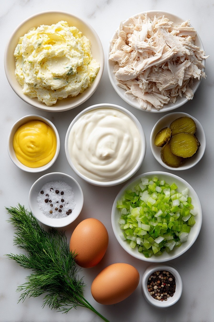 Dill Pickle Chicken Salad Recipe - Ingredients Image — Dill Pickle Chicken Salad, Dill Pickle Chicken Salad Recipe, Easy Chicken Salad with Dill Pickles, Creamy Dill Pickle Chicken Salad, Healthy Chicken Salad with Pickles