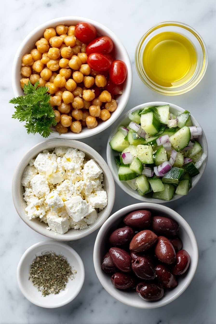 Crispy Chickpea Cobb Salad Recipe - Ingredients Image — Crispy Chickpea Cobb Salad, chickpea cobb salad, healthy chickpea salad, vegetarian cobb salad, crunchy chickpea salad