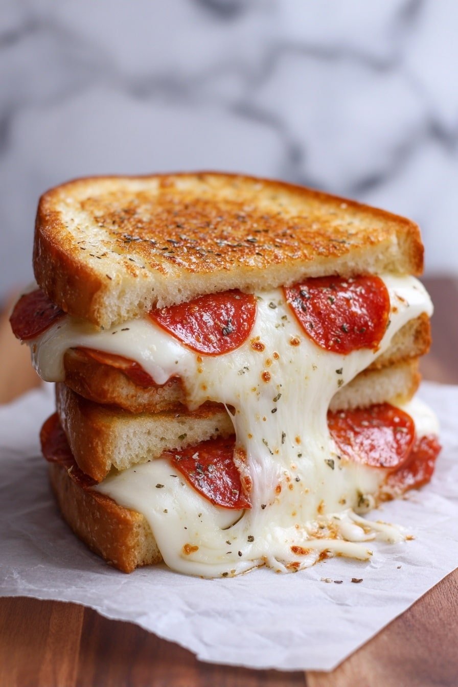 Pizza Grilled Cheese Sandwiches Recipe - Article Image 2 — Pizza Grilled Cheese Sandwiches, easy pizza grilled cheese, how to make pizza grilled cheese, cheesy pizza sandwiches, quick comfort food recipes