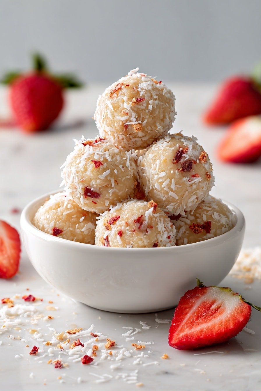 No-Bake Strawberry Protein Balls Recipe - Article Image 1 — No-Bake Strawberry Protein Balls, healthy strawberry snack, protein ball recipes, quick no-bake snacks, fruit and nut energy bites