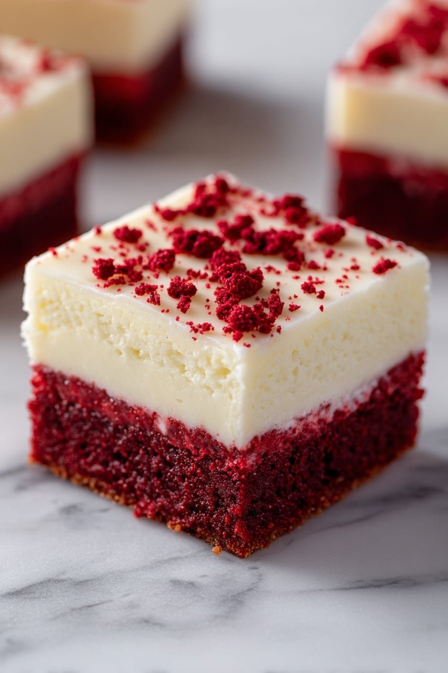 Red Velvet Brownie Recipe - Article Image 2 — Red Velvet Brownie, Red Velvet Brownie Recipe, Chocolate and Cream Cheese Brownie, Vibrant Red Velvet Dessert, Easy Red Velvet Brownie