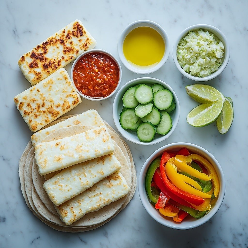 Sweet Chili Halloumi Wraps Recipe - Ingredients Image — Sweet Chili Halloumi Wraps, Halloumi Wraps recipe, spicy veggie wraps, easy lunch wraps, vegetarian wraps with chili sauce