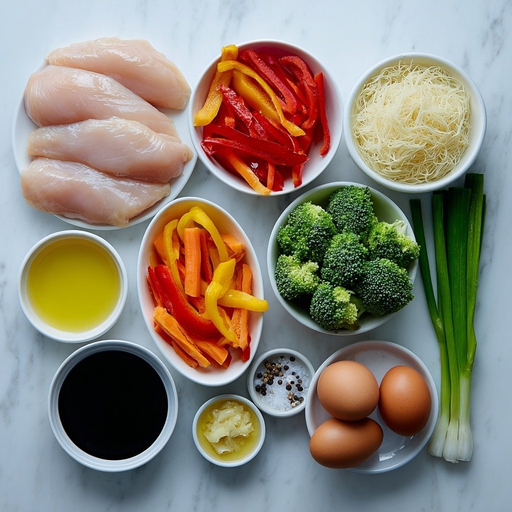 One-Pan Chicken Rice Noodles Recipe - Ingredients Image — One-Pan Chicken Rice Noodles, chicken rice noodles, easy chicken noodle stir-fry, quick weeknight dinner, comforting Asian noodle dish