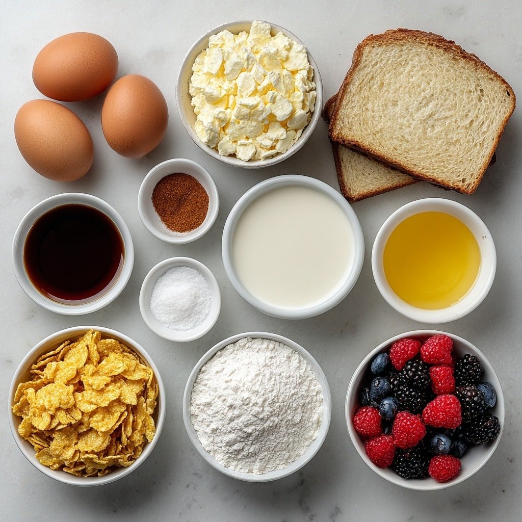 Disneyland Cornflake Crusted French Toast Recipe - Ingredients Image — Disneyland Cornflake Crusted French Toast, easy French toast with cornflakes, Disneyland-inspired breakfast recipe, crunchy cinnamon French toast, festive brunch ideas