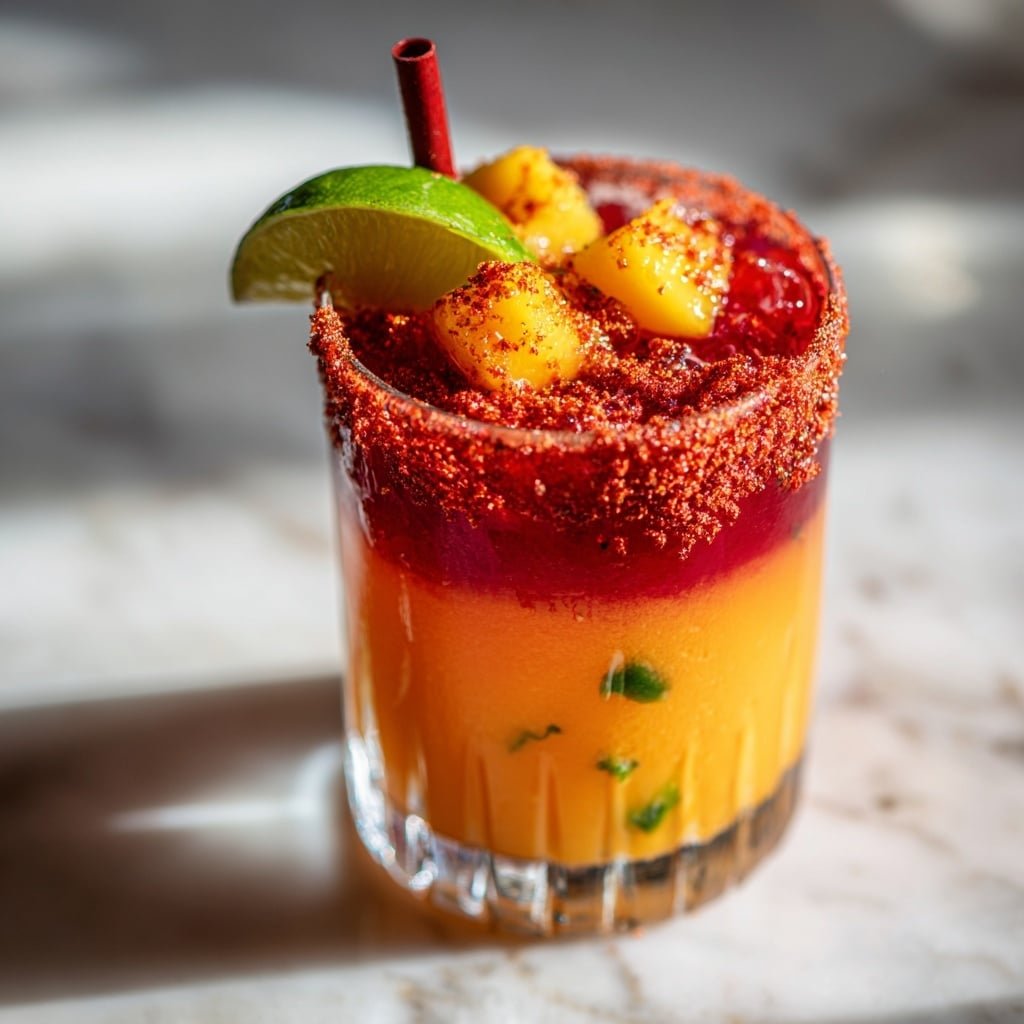 Mango Chamoy Mocktail Recipe - Article Image 1 — Mango Chamoy Mocktail, mango chamoy drink, non-alcoholic mango mocktail, tart and spicy mango beverage, easy summer mocktail recipes
