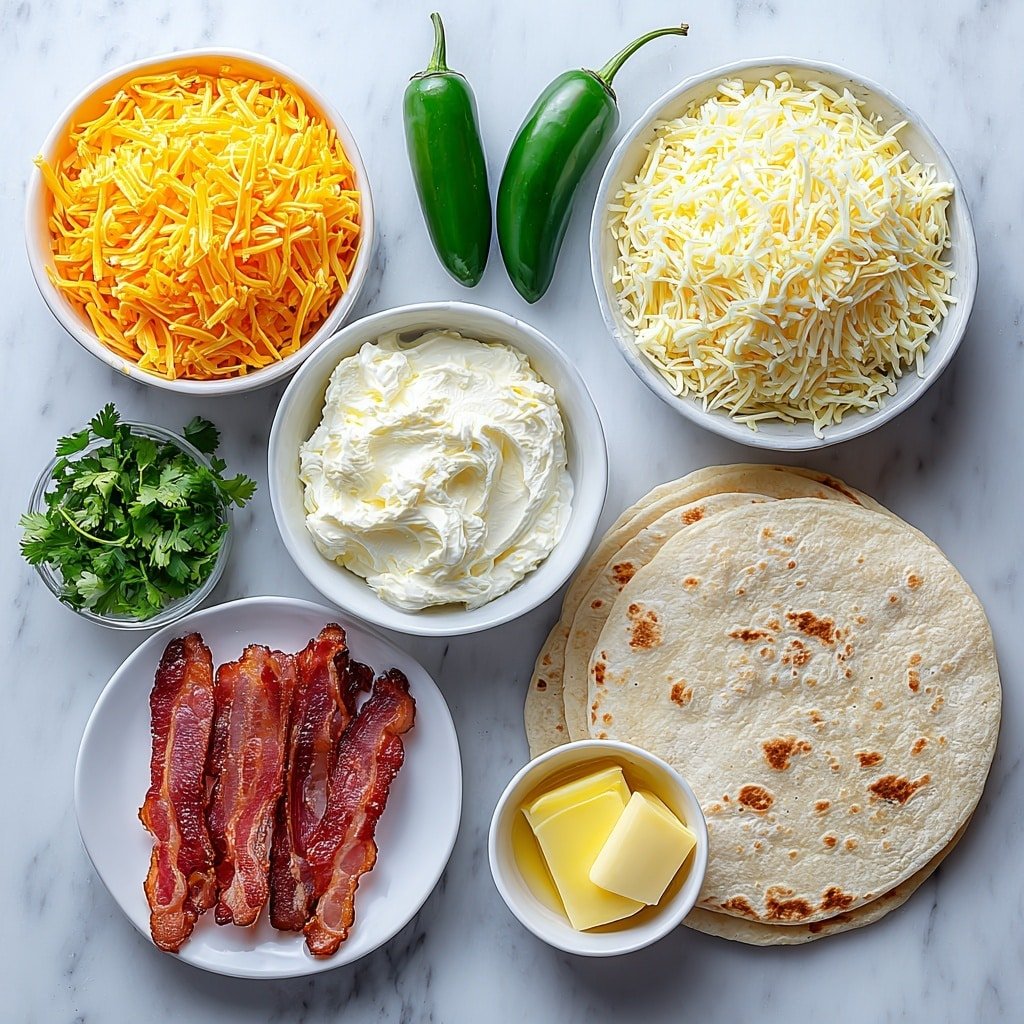 Jalapeño Popper Quesadillas Recipe - Ingredients Image — Jalapeño Popper Quesadillas, cheesy jalapeño quesadillas, spicy quesadilla recipes, bacon jalapeño quesadillas, easy jalapeño snack