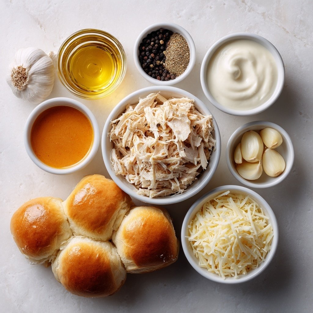 Buffalo Chicken Sliders Recipe - Ingredients Image — Buffalo Chicken Sliders, Buffalo Chicken Sliders recipe, easy Buffalo chicken sliders, spicy chicken sliders, party appetizer Buffalo sliders