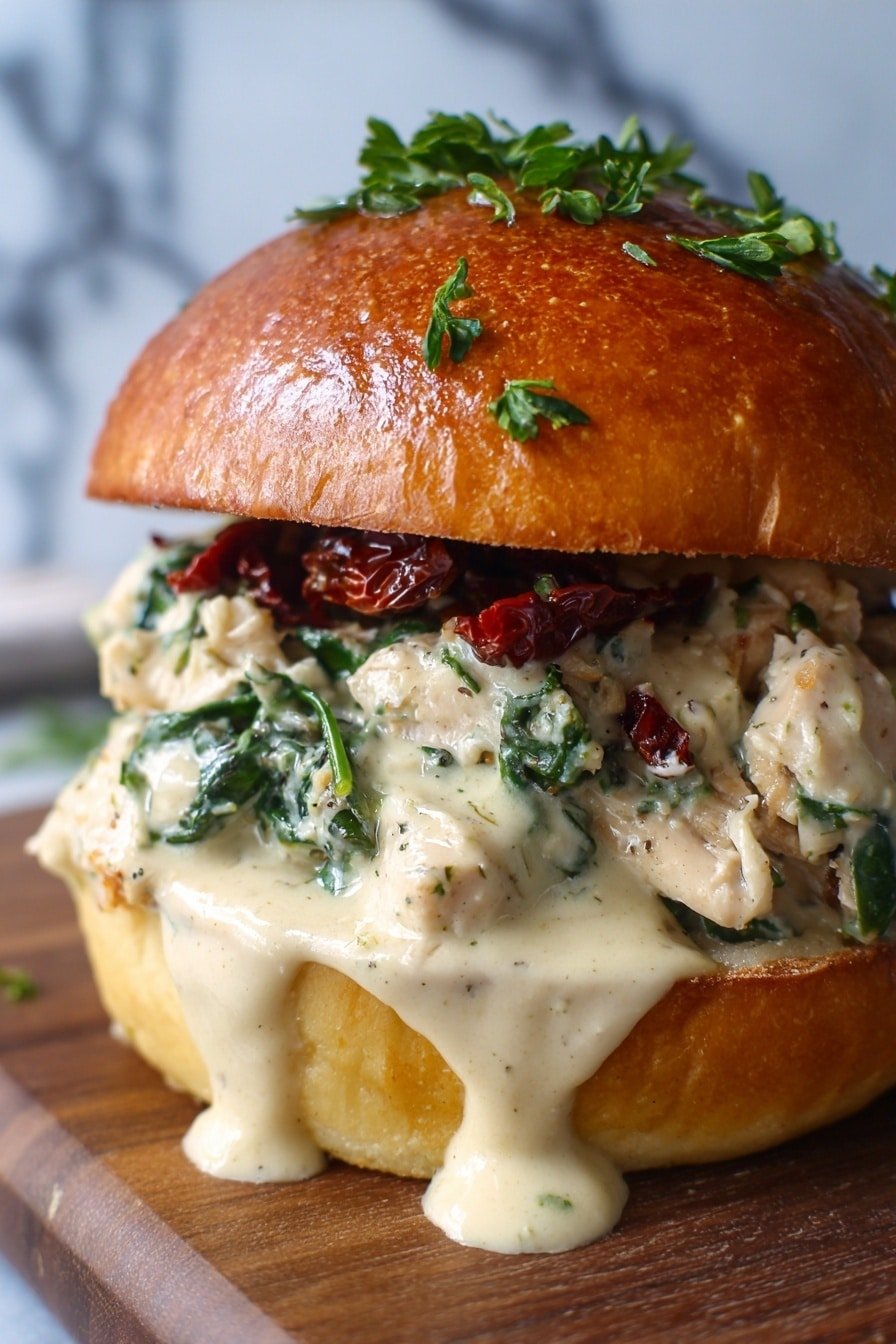 Creamy Sun-Dried Tomato Chicken Sandwich Recipe - Article Image 1 — Creamy Sun-Dried Tomato Chicken Sandwich, easy chicken sandwich recipes, flavorful chicken sandwich for lunch, gourmet chicken sandwich ideas, quick dinner sandwich recipes
