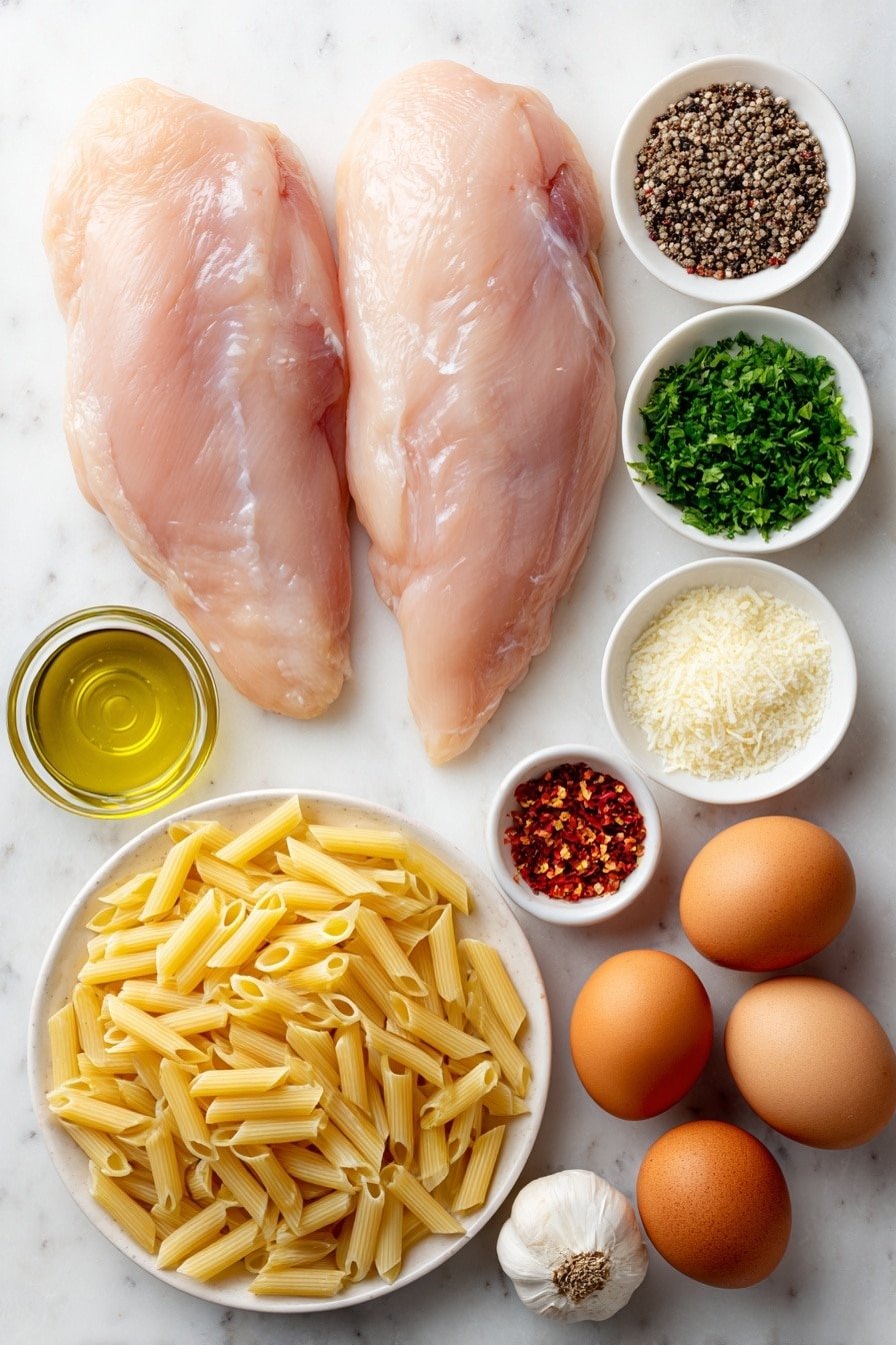 Honey Pepper Chicken Pasta Recipe - Ingredients Image — Honey Pepper Chicken Pasta, Honey Pepper Chicken Pasta recipe, easy chicken pasta dinner, quick pasta with honey and pepper, comforting chicken pasta dish