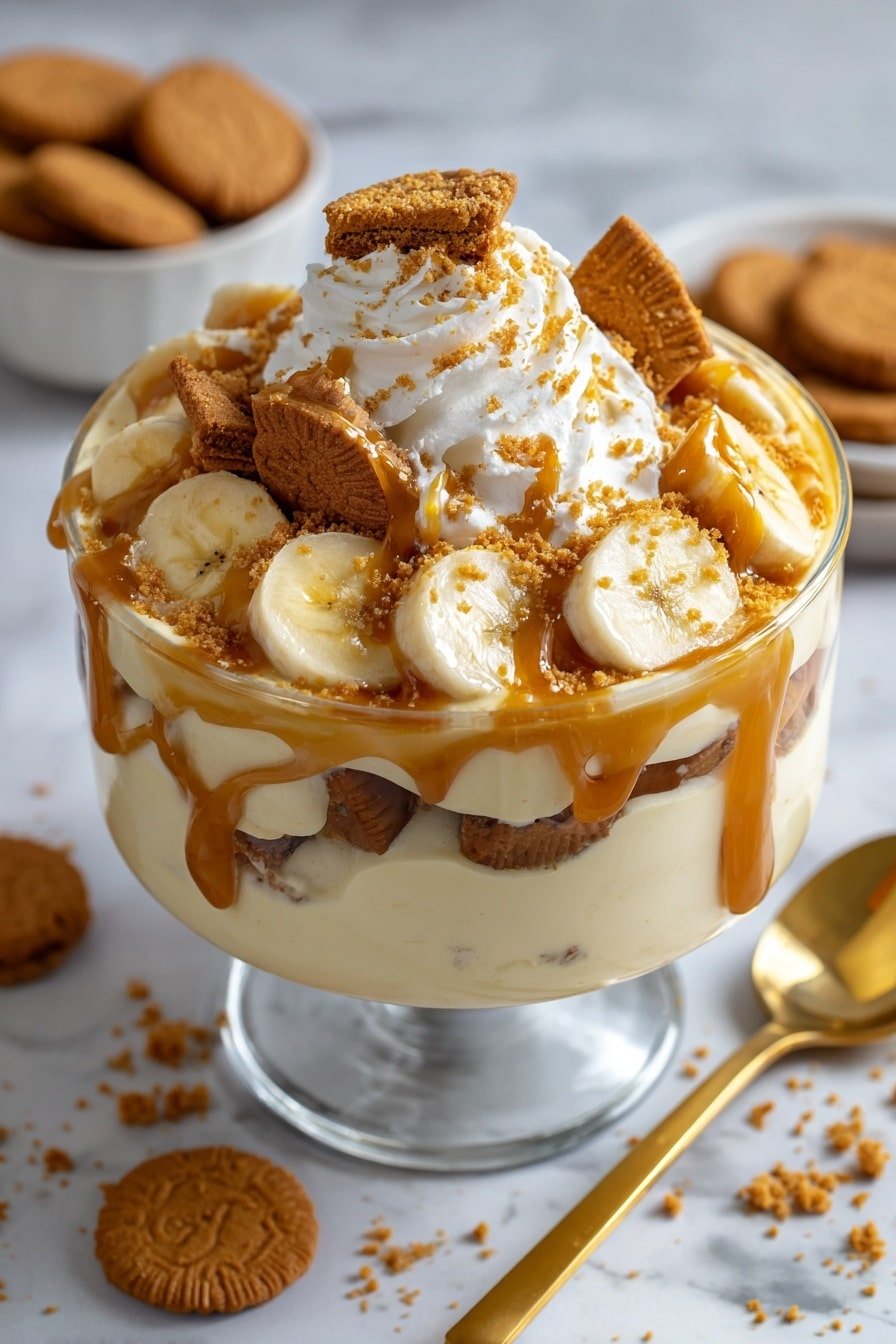 Biscoff Banana Pudding with Caramel Recipe - Article Image 2 — Biscoff Banana Pudding with Caramel, banana pudding dessert, Biscoff cookie dessert, caramel banana pudding, easy banana pudding recipes