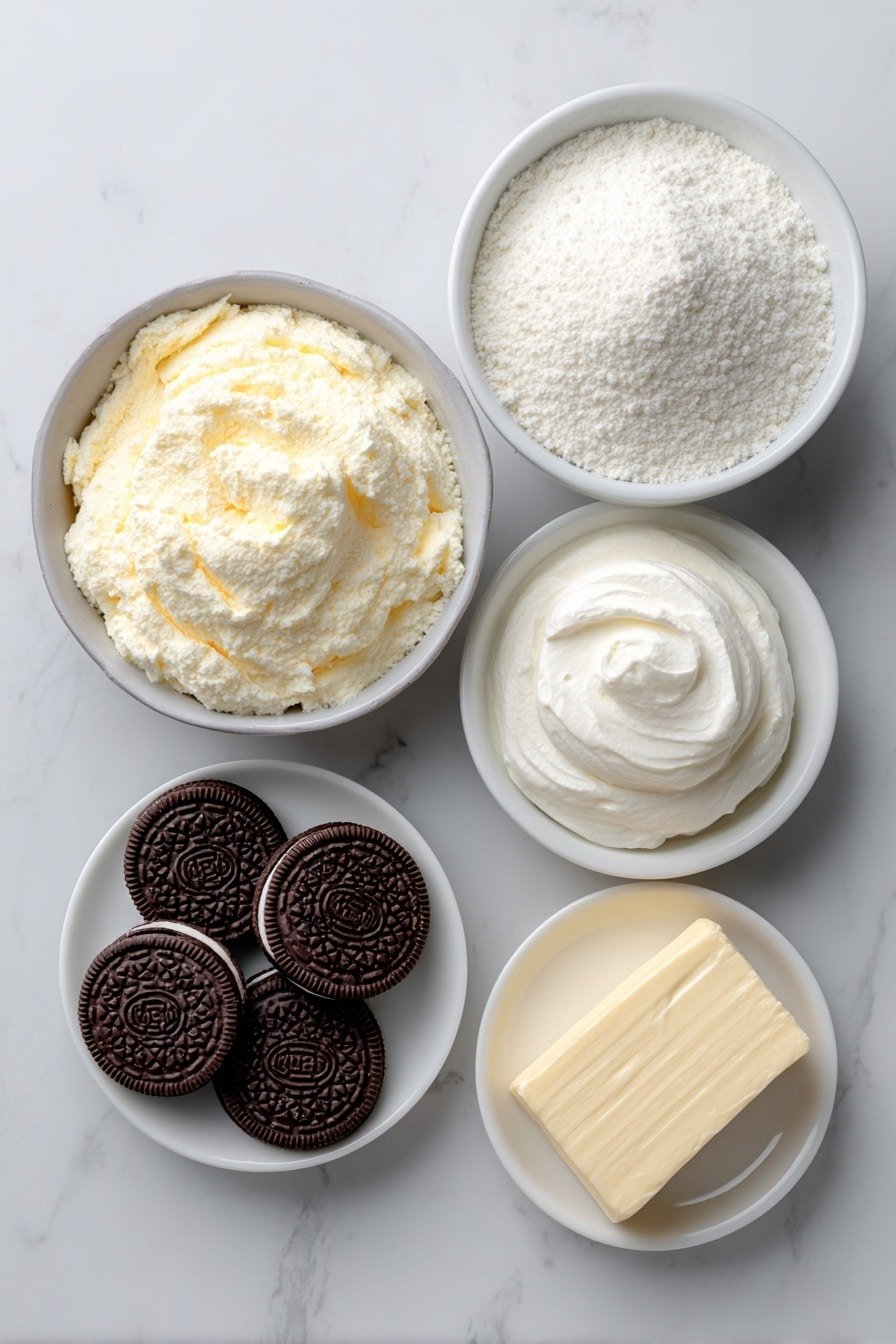 Oreo Protein Fluff Recipe - Ingredients Image — Oreo Protein Fluff, healthy Oreo dessert, protein-packed Oreo treat, quick no-bake dessert, creamy Oreo fluff