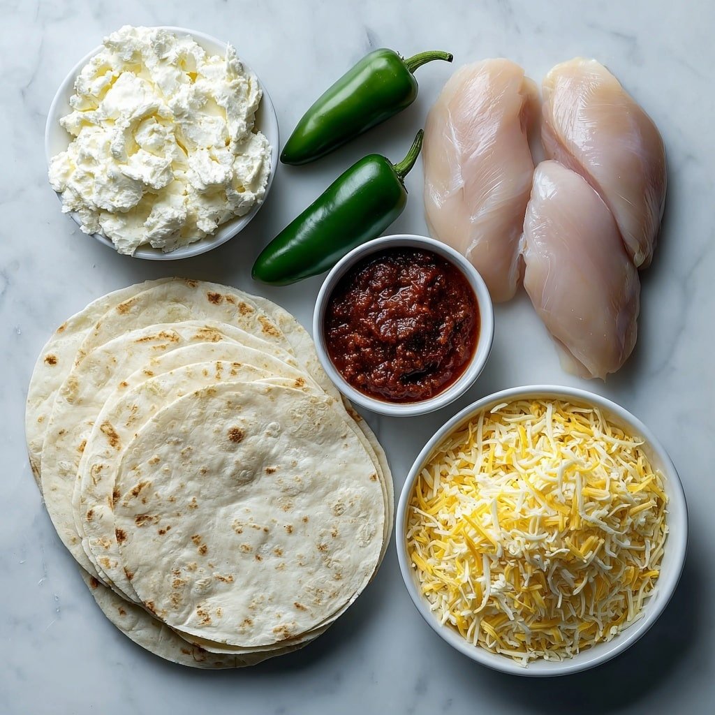 Cheesy Jalapeño Chicken Enchiladas Recipe - Ingredients Image — Cheesy Jalapeño Chicken Enchiladas, spicy chicken enchiladas, cheesy Mexican casserole, baked chicken enchiladas, easy enchilada recipe