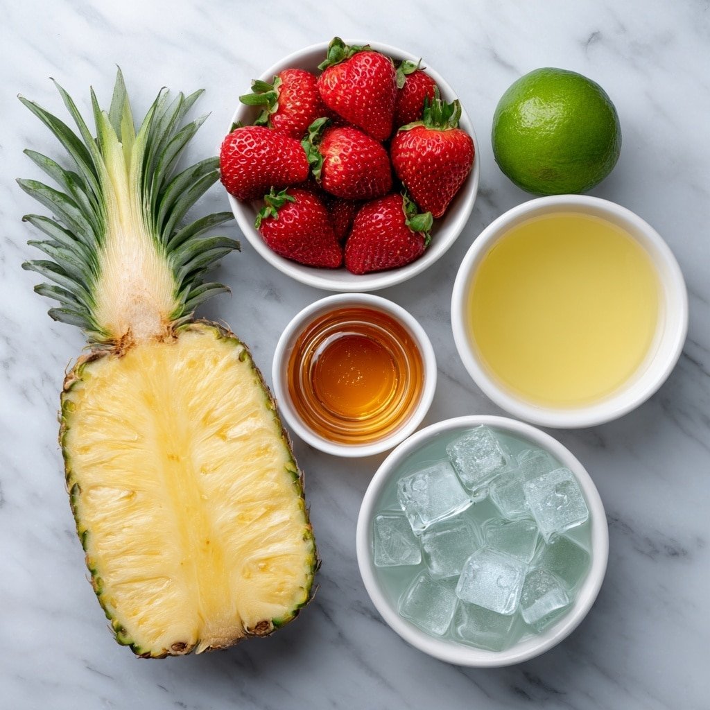 Pineapple Strawberry Swirl Slushies Recipe - Ingredients Image — Pineapple Strawberry Swirl Slushies, Frozen fruit drinks, Healthy summer beverages, Easy fruit slushie recipe, Refreshing fruit slushies