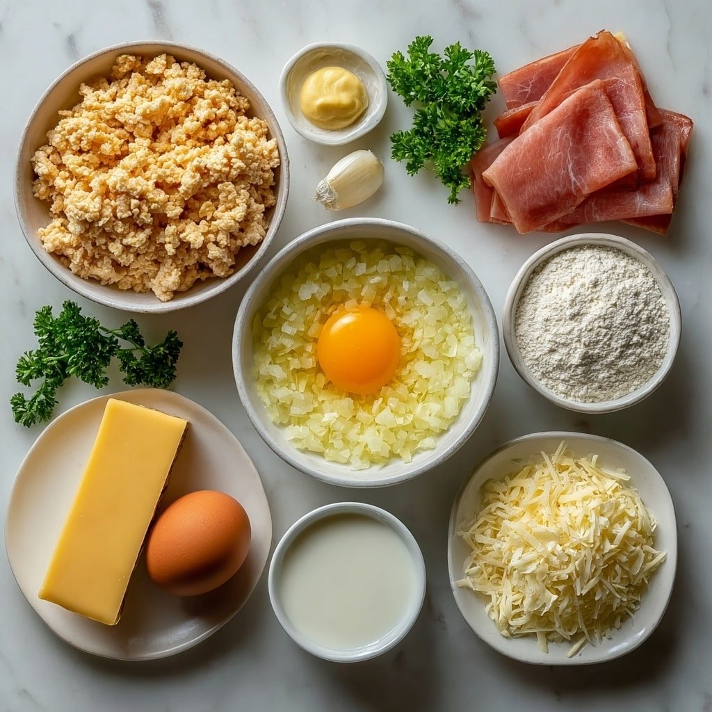 Chicken Cordón Bleu Meatloaf Recipe - Ingredients Image — Chicken Cordón Bleu Meatloaf, Chicken cordon bleu meatloaf recipe, comforting chicken meatloaf with ham and cheese, easy chicken cordon bleu meatloaf, savory meatloaf with Swiss cheese