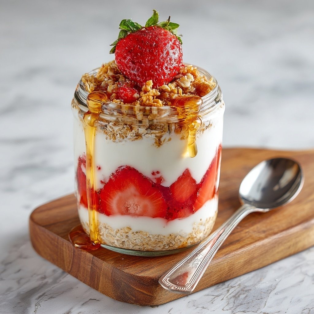 Protein Strawberry Overnight Oats Recipe - Article Image 2 — Protein Strawberry Overnight Oats, healthy overnight oats with strawberries, easy high-protein breakfast, delicious fruit breakfast ideas, quick nutritious morning meal