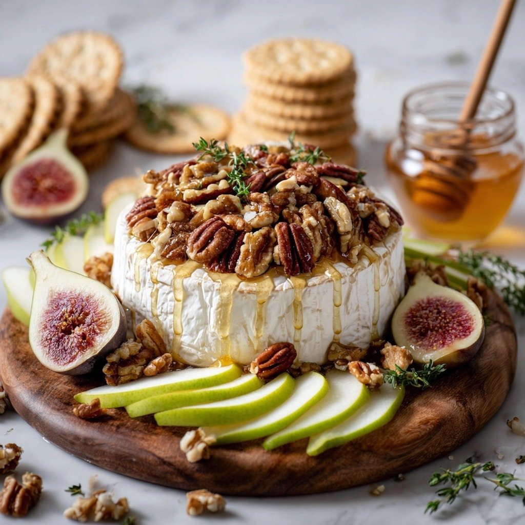 Honey Fig Pecan Baked Brie Recipe - Article Image 2 — Honey Fig Pecan Baked Brie, baked Brie appetizer with figs and pecans, easy baked Brie recipes for entertaining, gourmet cheese appetizer ideas, cozy cheese board recipes