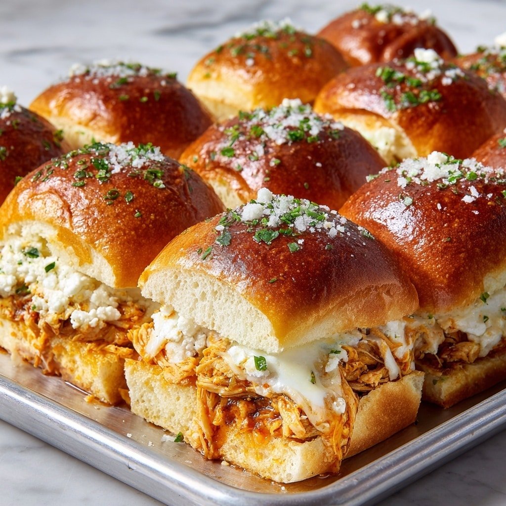 Buffalo Chicken Sliders Recipe - Article Image 2 — Buffalo Chicken Sliders, Buffalo Chicken Sliders recipe, easy Buffalo chicken sliders, spicy chicken sliders, party appetizer Buffalo sliders