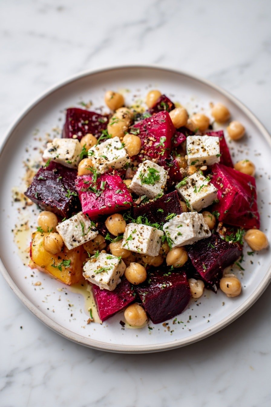 Chickpea Beet Feta Salad with Lemon Vinaigrette Recipe - Article Image 2 — Chickpea Beet Feta Salad with Lemon Vinaigrette, healthy chickpea beet feta salad, vegetarian beet salad with lemon dressing, Mediterranean chickpea beet salad, easy vegan lunch salad