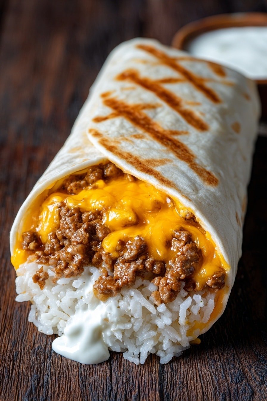 Grilled Cheese Burrito Recipe - Article Image 2 — Grilled Cheese Burrito, cheesy burrito recipe, easy grilled cheese burrito, comfort food recipe, cheesy beef burrito