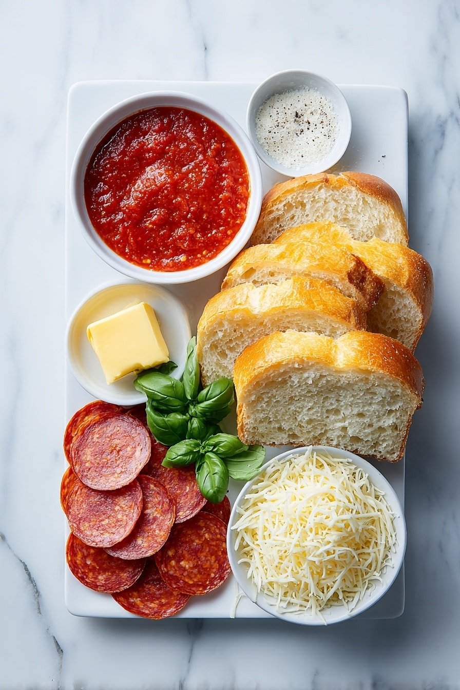 Pizza Grilled Cheese Sandwiches Recipe - Ingredients Image — Pizza Grilled Cheese Sandwiches, easy pizza grilled cheese, how to make pizza grilled cheese, cheesy pizza sandwiches, quick comfort food recipes