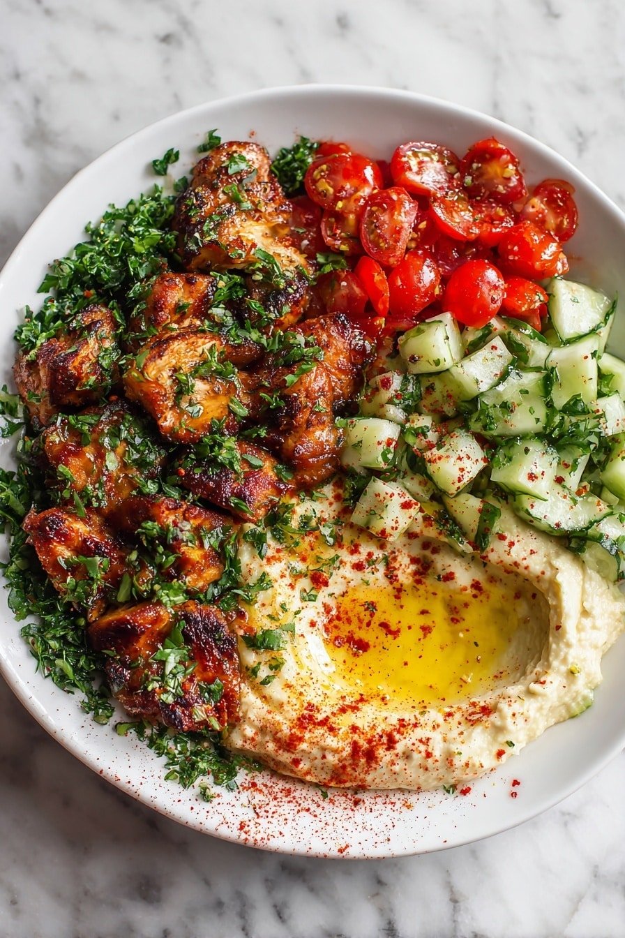 Spicy Garlic Chicken Bowl with Hummus Recipe - Article Image 2 — Spicy Garlic Chicken Bowl with Hummus, spicy chicken bowl, garlic chicken recipe, healthy chicken bowl, quick hummus bowl
