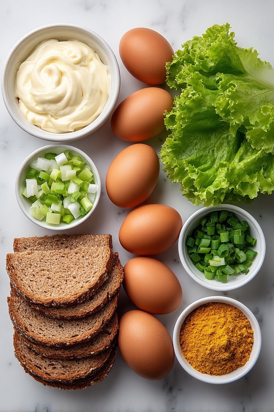 Curry Egg Salad Sandwich Recipe - Ingredients Image — Curry Egg Salad Sandwich, healthy egg salad sandwich, easy lunch recipes, spicy egg salad, flavorful sandwich ideas