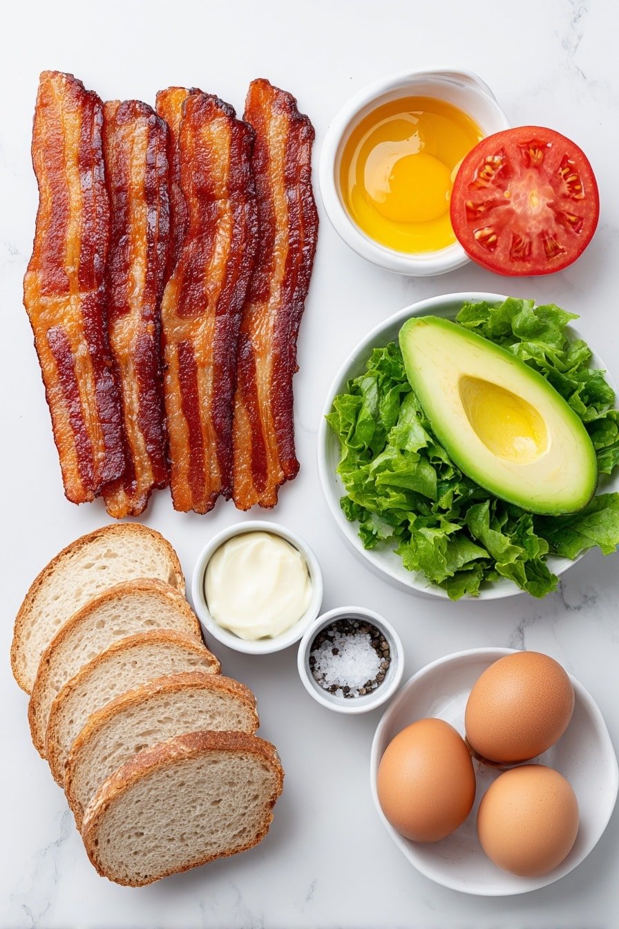 Ultimate BLT with Bacon and Avocado Recipe - Ingredients Image — Ultimate BLT with Bacon and Avocado, BLT sandwich with bacon and avocado, classic bacon avocado sandwich, how to make a BLT with avocado, best BLT recipe