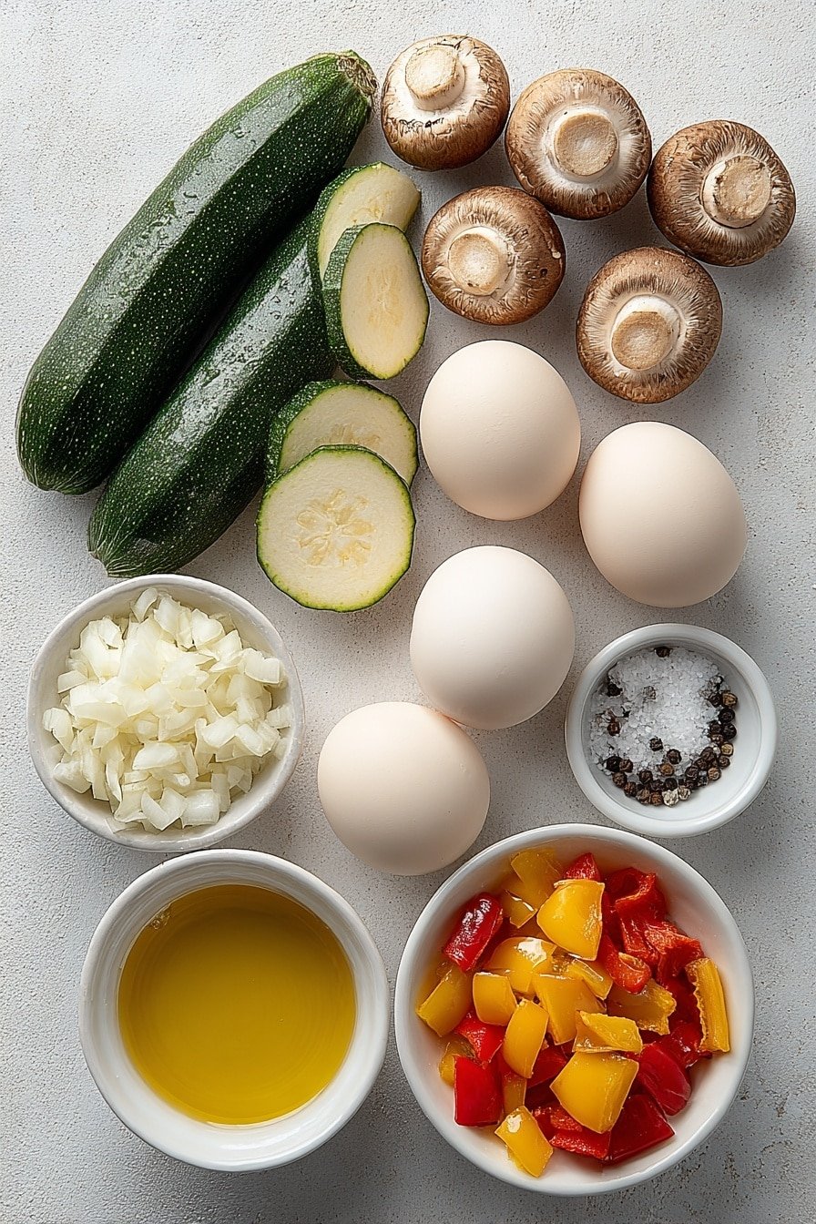 Veggie Zucchini Mushroom Egg Scramble Recipe - Ingredients Image — Veggie Zucchini Mushroom Egg Scramble, healthy breakfast recipes, quick morning eggs, veggie breakfast ideas, protein-packed egg scramble