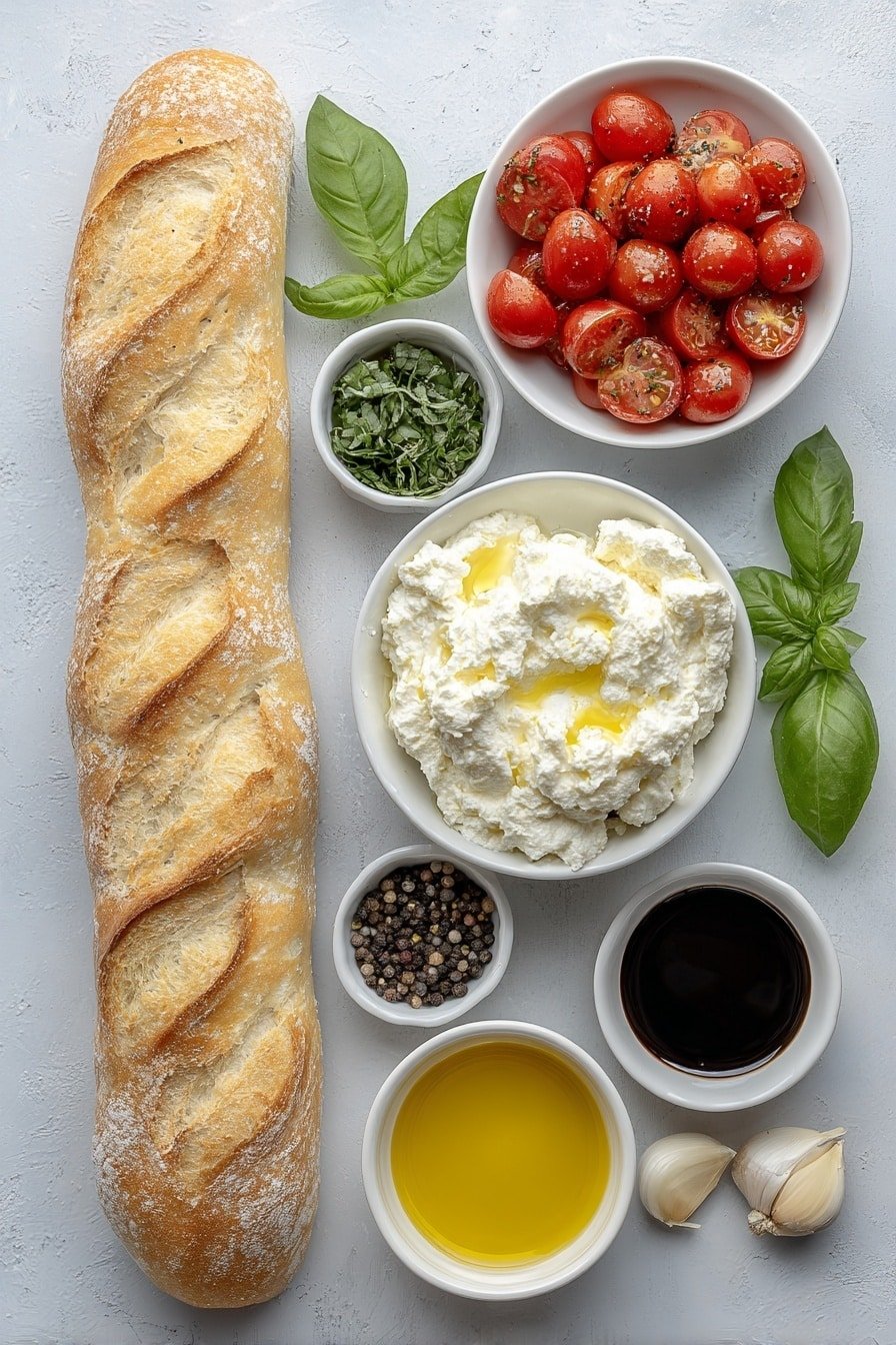 Burrata Tomato Basil Bruschetta Recipe - Ingredients Image — Burrata Tomato Basil Bruschetta, Tomato Basil Appetizer, Easy Italian Bruschetta, Fresh Tomato Bruschetta, Creamy Burrata Crostini