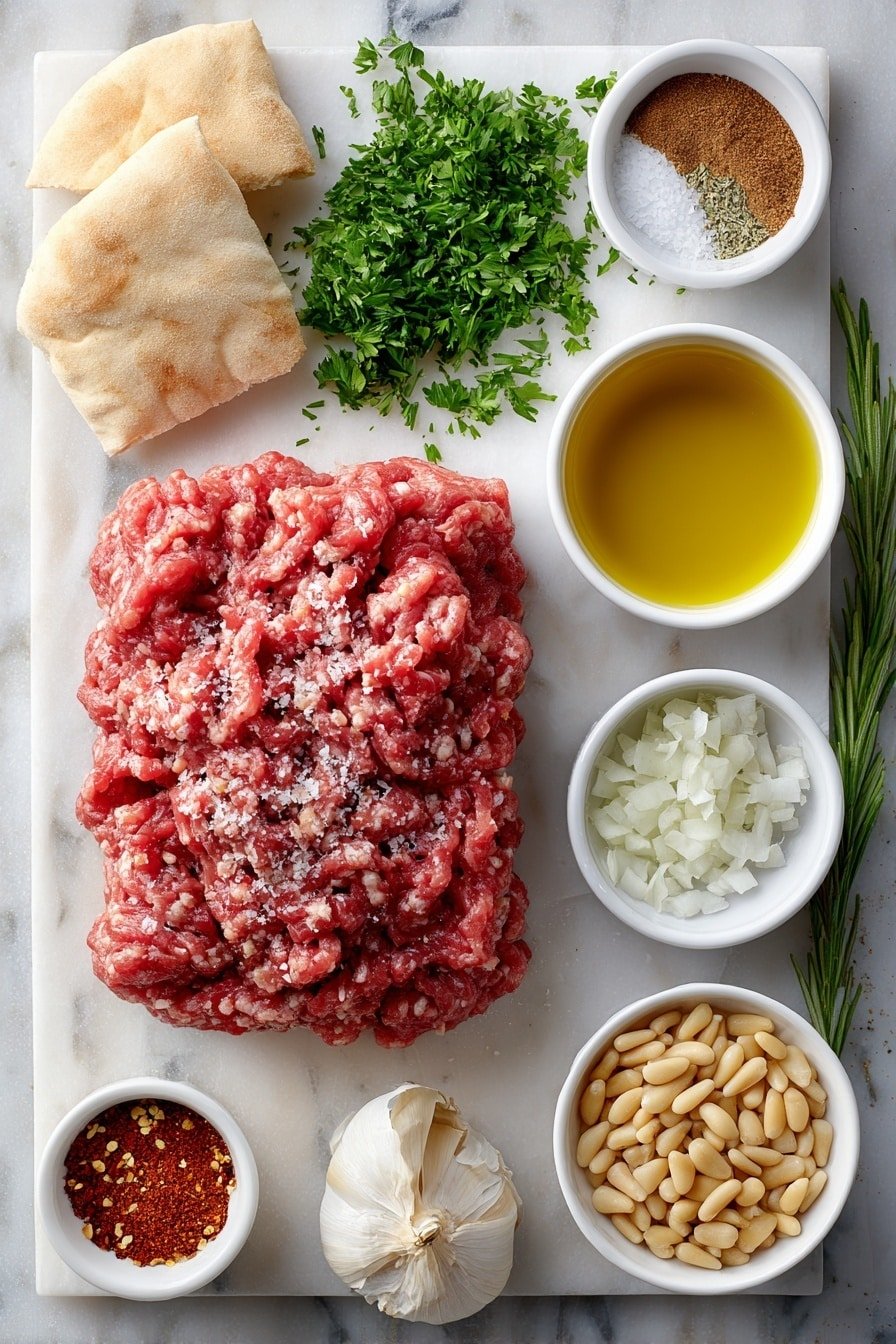 Crispy Lebanese Beef Pita Arayes Recipe - Ingredients Image — Crispy Lebanese Beef Pita Arayes, Lebanese beef pita, crispy pita bread recipes, grilled beef stuffed pita, Middle Eastern beef snacks