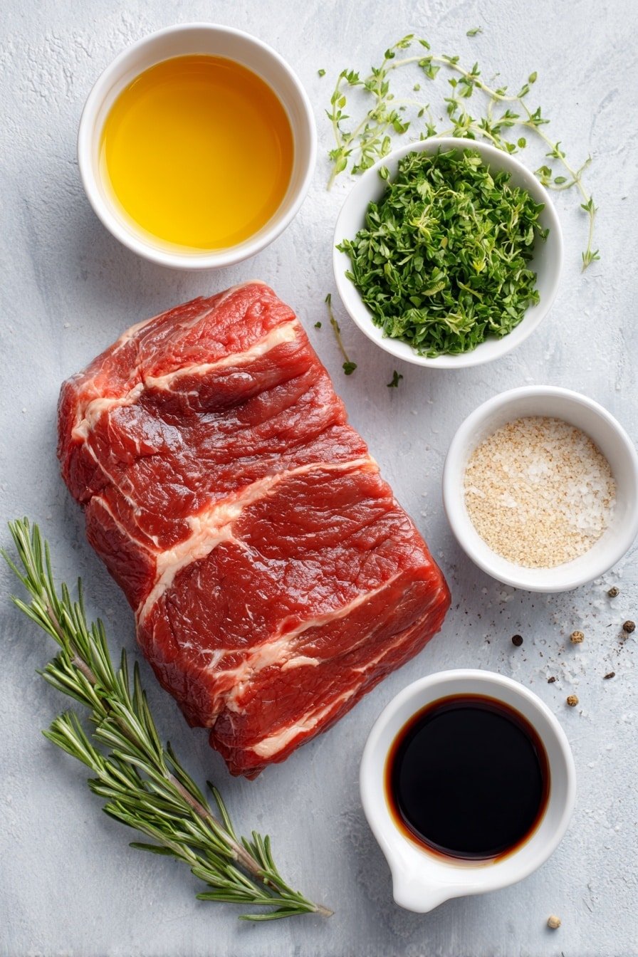 Tender London Broil with Garlic Rosemary Marinade Recipe - Ingredients Image — Tender London Broil Garlic Rosemary Marinade, London Broil marinade recipe, flavorful beef marinade, easy steak marinade, garlic rosemary beef recipe
