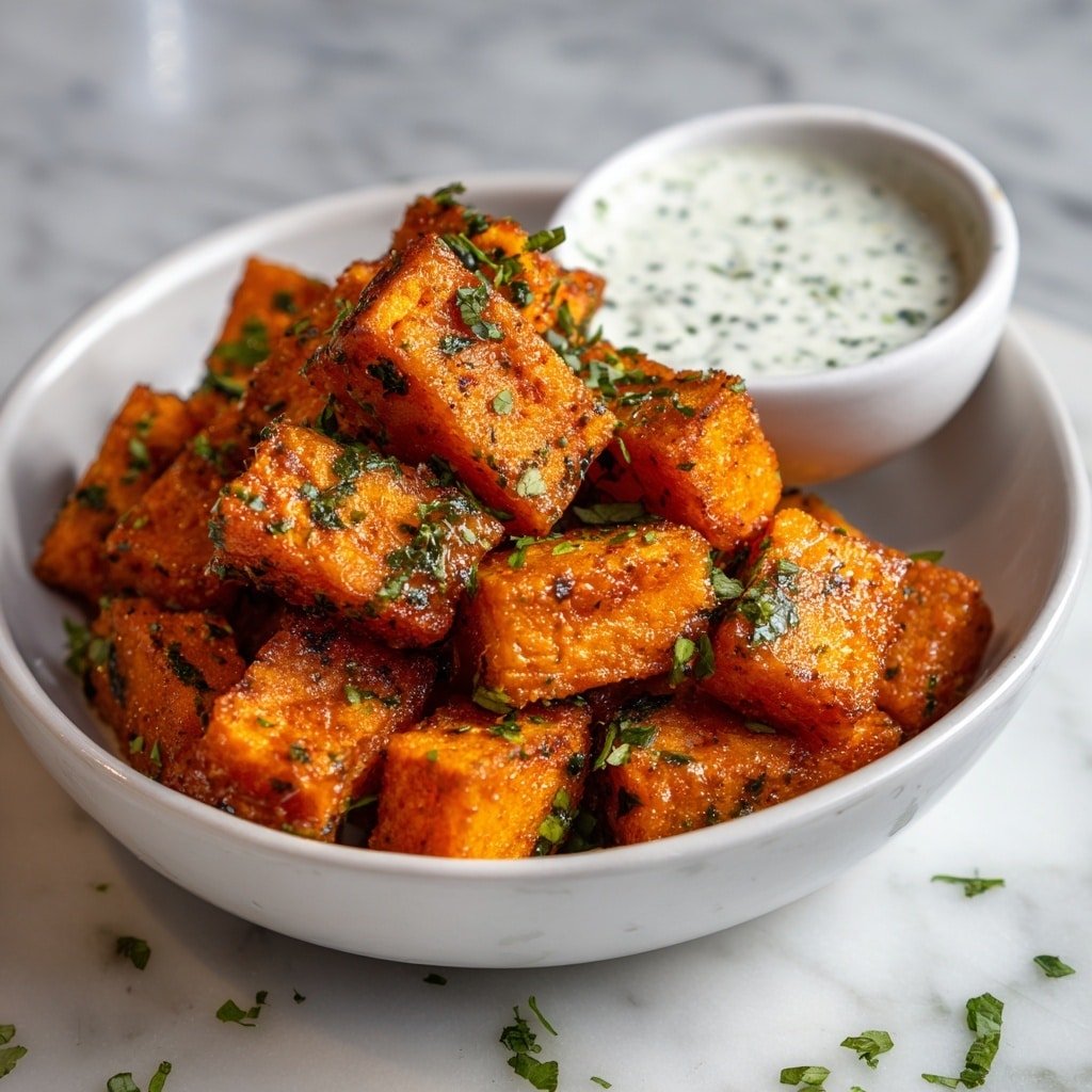 Crispy Buffalo Tofu with Herby Ranch Recipe - Article Image 2 — Crispy Buffalo Tofu with Herby Ranch, buffalo tofu recipe, vegan buffalo tofu, crunchy buffalo tofu dip, homemade herb ranch dressing