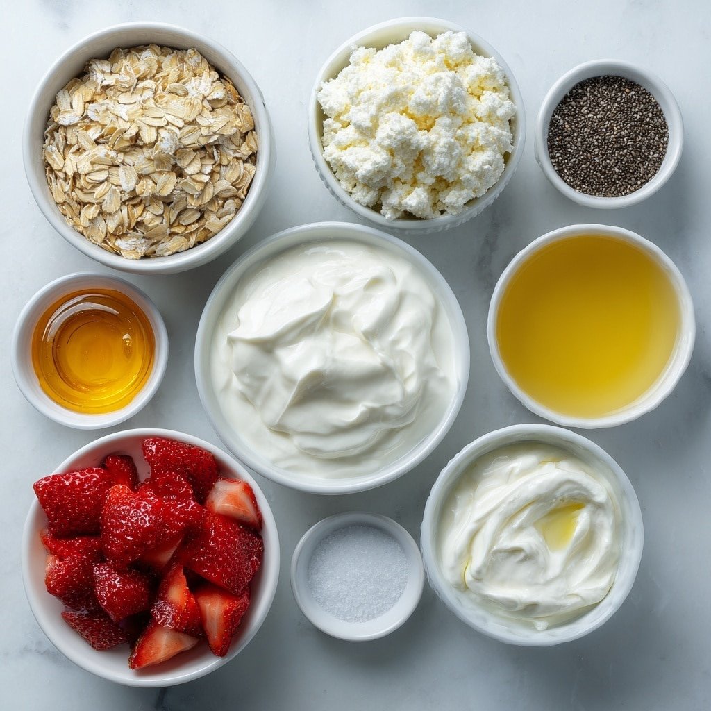 Protein Strawberry Overnight Oats Recipe - Ingredients Image — Protein Strawberry Overnight Oats, healthy overnight oats with strawberries, easy high-protein breakfast, delicious fruit breakfast ideas, quick nutritious morning meal